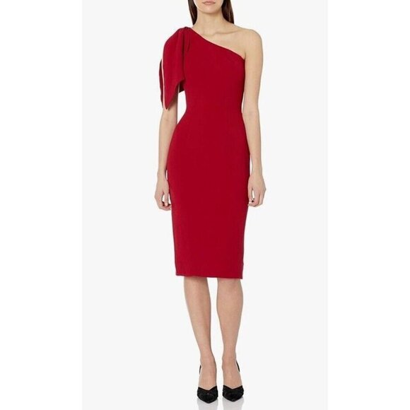 Dress the Population Midi Large Tiffany One Shoulder Red Classic Formal Wedding - Picture 1 of 14